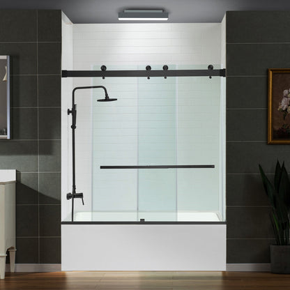 WOODBRIDGE Frameless Bathtub Shower Doors 56-60" Width x 66" Height with 5/16"(8mm) Clear Tempered Glass, Double Sliding with Side Seal Strips