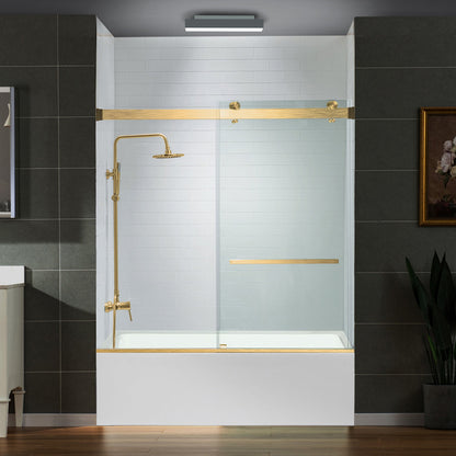 WOODBRIDGE Frameless Bathtub Shower Doors 56-60" Width x 66" Height with 5/16"(8mm) Clear Tempered Glass, Double Sliding with Side Seal Strips