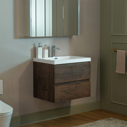 WOODBRIDGE 23-5/8 in. W x 19-5/8 in. D Wall Mounted Floating Vanity in Rose Wood with Resin Composite Vanity Top in Glossy White