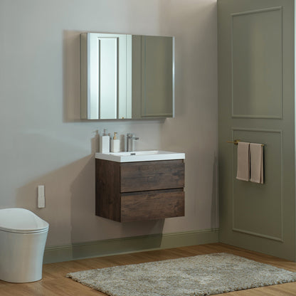 WOODBRIDGE 23-5/8 in. W x 19-5/8 in. D Wall Mounted Floating Vanity in Rose Wood with Resin Composite Vanity Top in Glossy White