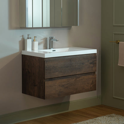 WOODBRIDGE 23-5/8 in. W x 19-5/8 in. D Wall Mounted Floating Vanity in Rose Wood with Resin Composite Vanity Top in Glossy White