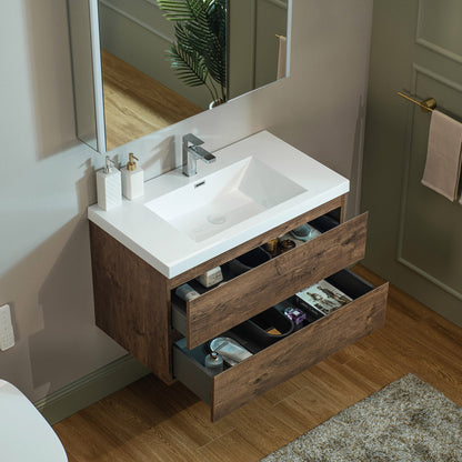 WOODBRIDGE 23-5/8 in. W x 19-5/8 in. D Wall Mounted Floating Vanity in Rose Wood with Resin Composite Vanity Top in Glossy White