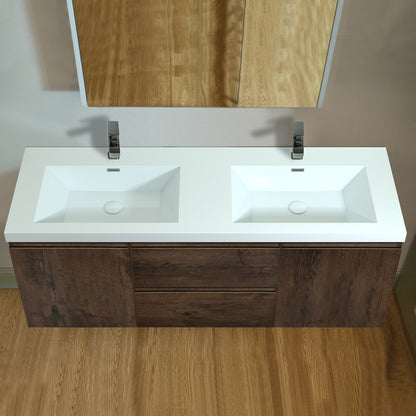 WOODBRIDGE 23-5/8 in. W x 19-5/8 in. D Wall Mounted Floating Vanity in Rose Wood with Resin Composite Vanity Top in Glossy White