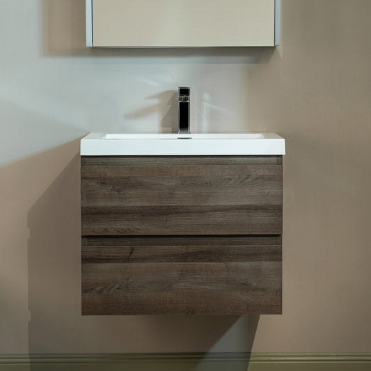 WOODBRIDGE 23-5/8 in. W x 19-5/8 in. D Wall Mounted Floating Vanity in Grey Oak with Resin Composite Vanity Top in Glossy White