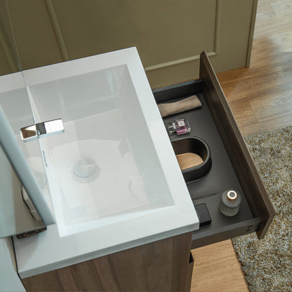 WOODBRIDGE 23-5/8 in. W x 19-5/8 in. D Wall Mounted Floating Vanity in Grey Oak with Resin Composite Vanity Top in Glossy White