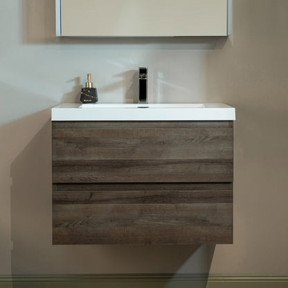WOODBRIDGE 23-5/8 in. W x 19-5/8 in. D Wall Mounted Floating Vanity in Grey Oak with Resin Composite Vanity Top in Glossy White