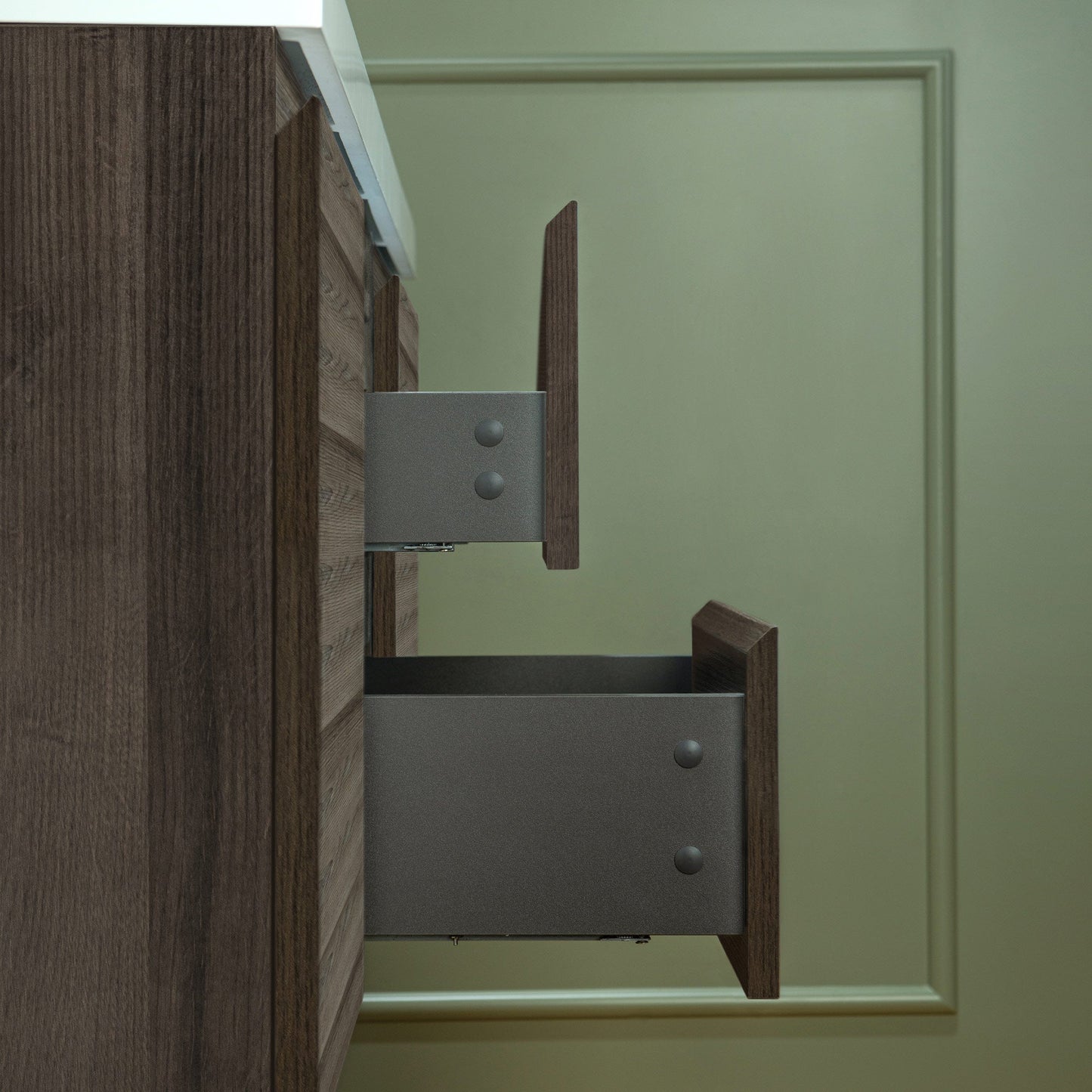 WOODBRIDGE 23-5/8 in. W x 19-5/8 in. D Wall Mounted Floating Vanity in Grey Oak with Resin Composite Vanity Top in Glossy White