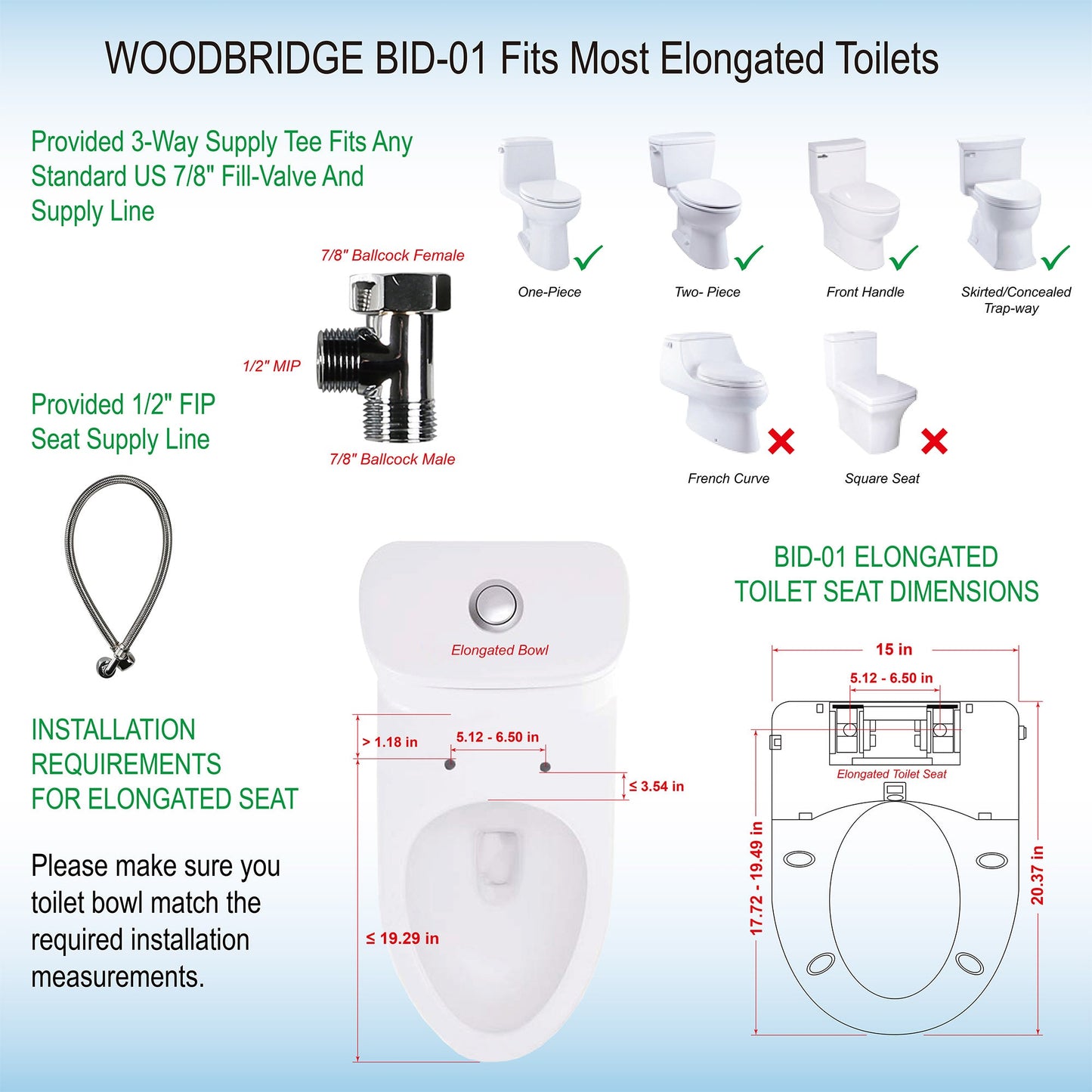 WOODBRIDGE BID01 Advanced Bidet Smart Toilet Seat, White