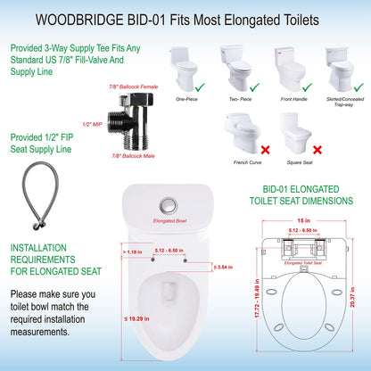 WOODBRIDGE BID01 Advanced Bidet Smart Toilet Seat, White