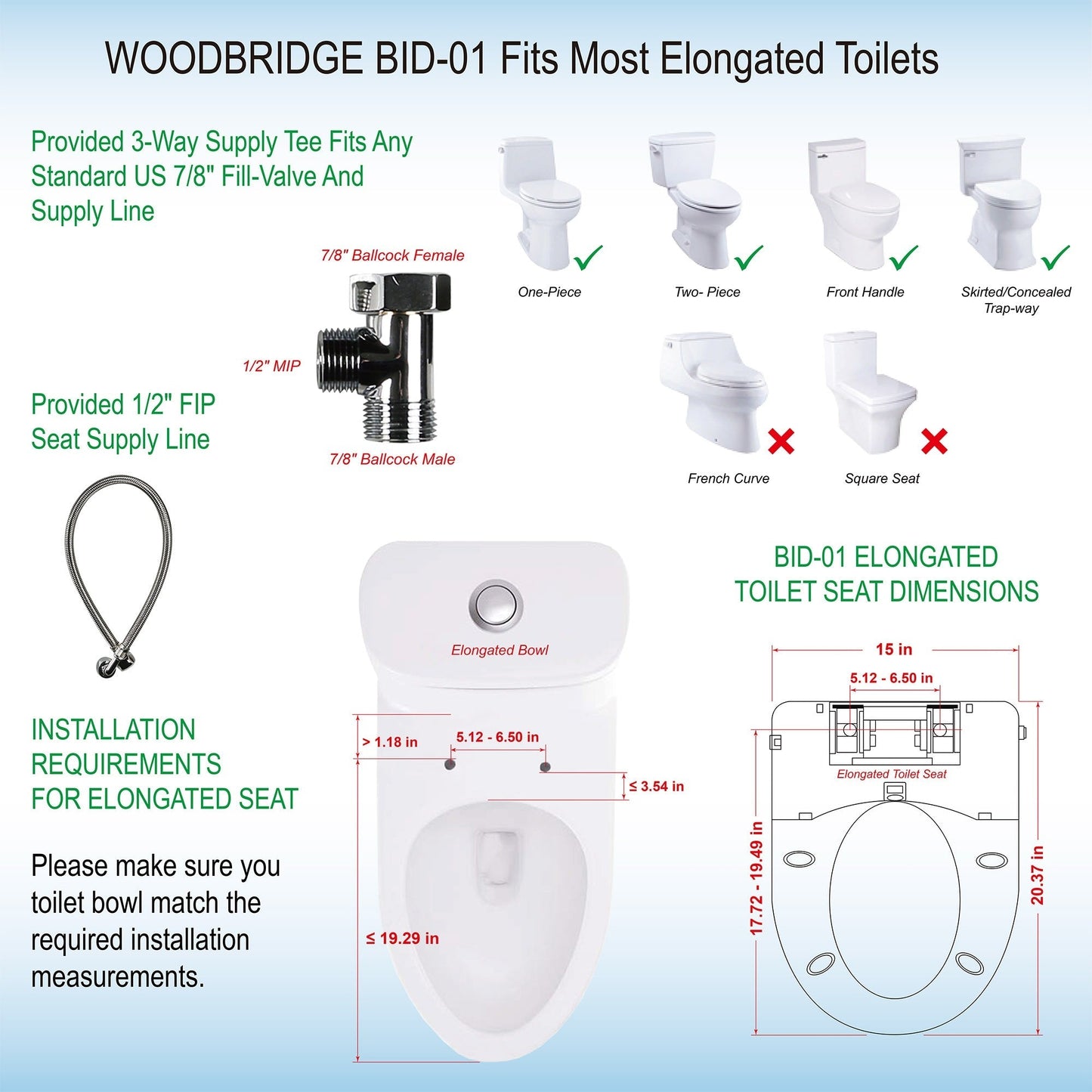 WOODBRIDGE BID01 Advanced Bidet Smart Toilet Seat, White