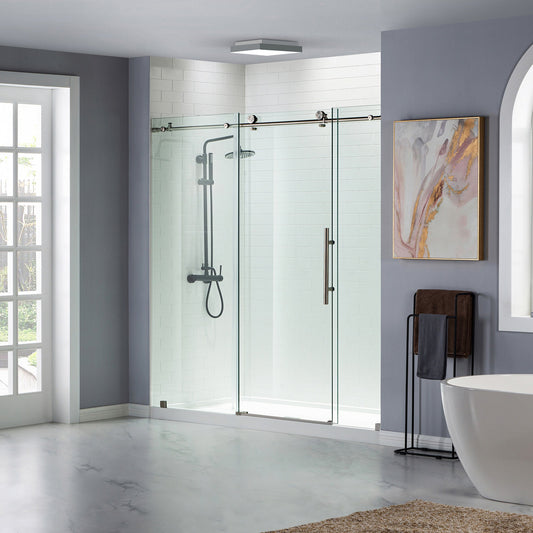 WOODBRIDGE Frameless Shower Doors 68-72" Width x 76"Height with 3/8"(10mm) Clear Tempered Glass