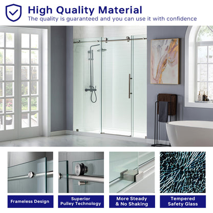WOODBRIDGE Frameless Shower Doors 68-72" Width x 76"Height with 3/8"(10mm) Clear Tempered Glass
