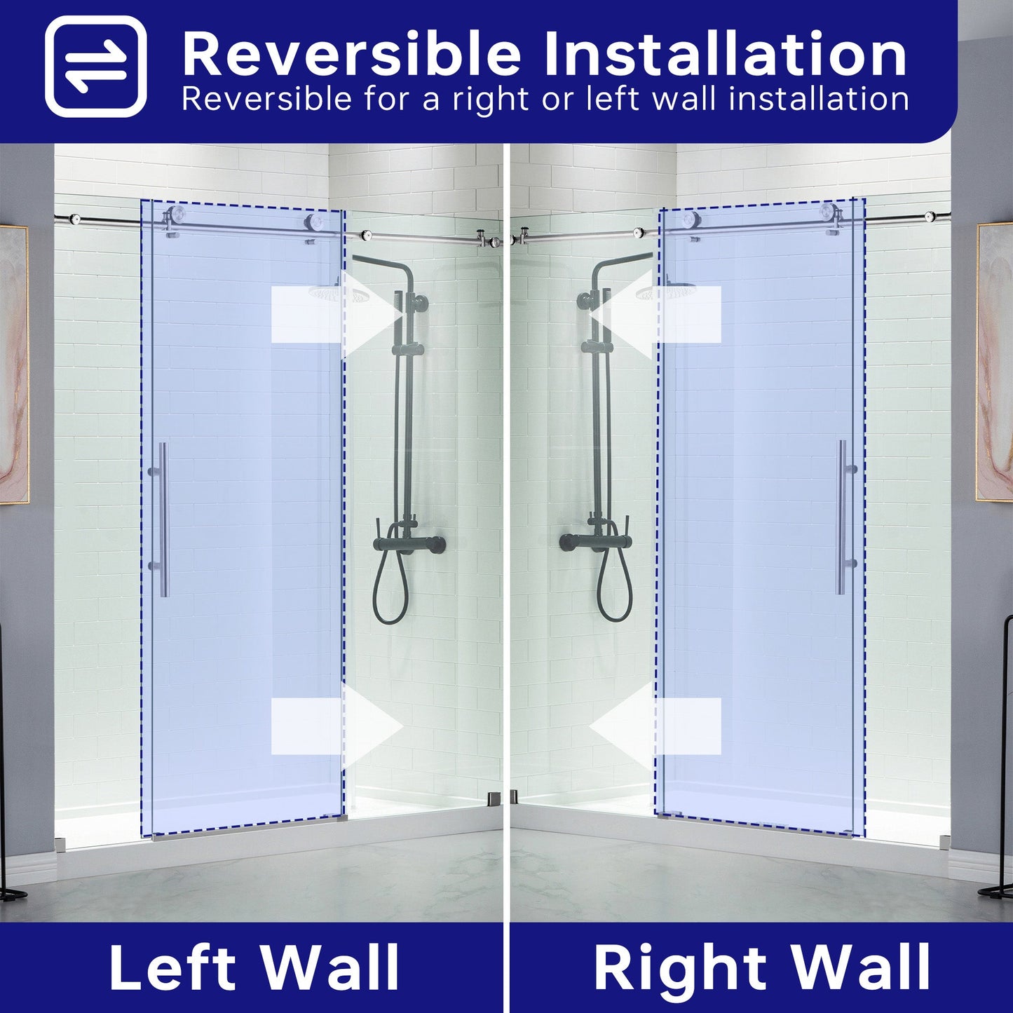 WOODBRIDGE Frameless Shower Doors 68-72" Width x 76"Height with 3/8"(10mm) Clear Tempered Glass