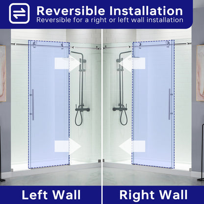 WOODBRIDGE Frameless Shower Doors 68-72" Width x 76"Height with 3/8"(10mm) Clear Tempered Glass