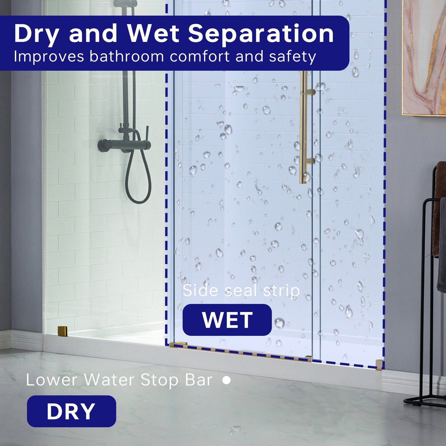 WOODBRIDGE Frameless Shower Doors 68-72" Width x 76"Height with 3/8"(10mm) Clear Tempered Glass