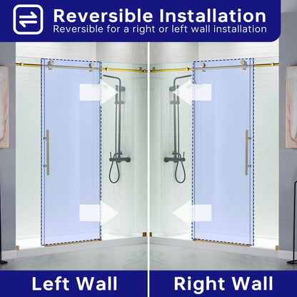 WOODBRIDGE Frameless Shower Doors 68-72" Width x 76"Height with 3/8"(10mm) Clear Tempered Glass