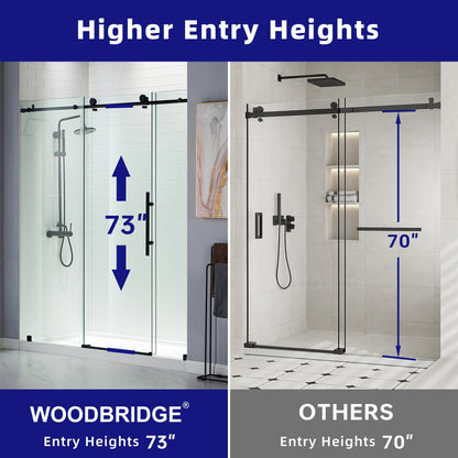 WOODBRIDGE Frameless Shower Doors 68-72" Width x 76"Height with 3/8"(10mm) Clear Tempered Glass