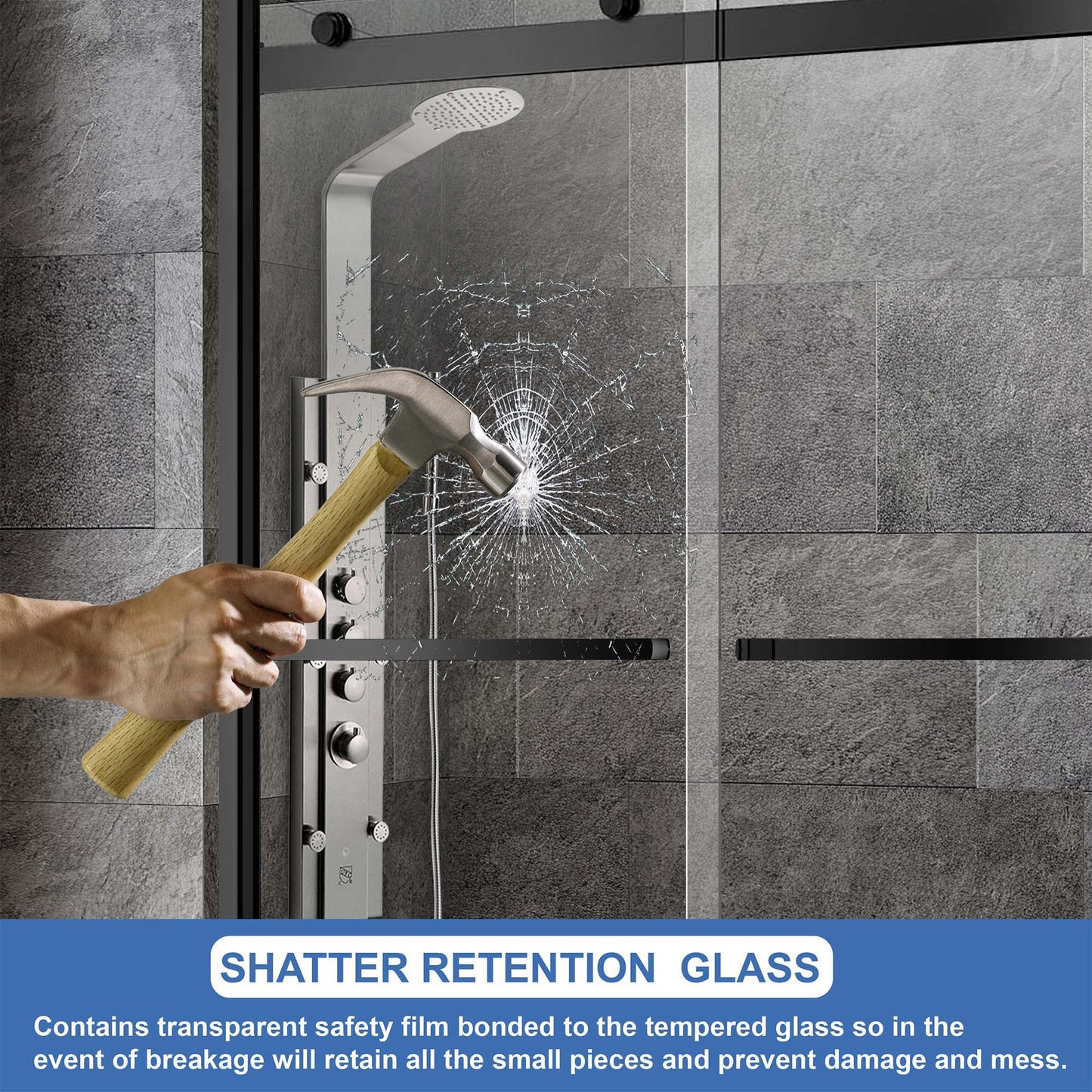 WOODBRIDGE Frameless Shower Doors 56-60" Width x 76"Height with 5/16"(8mm) Clear Tempered Glass, 2 Ways Opening & Double Sliding