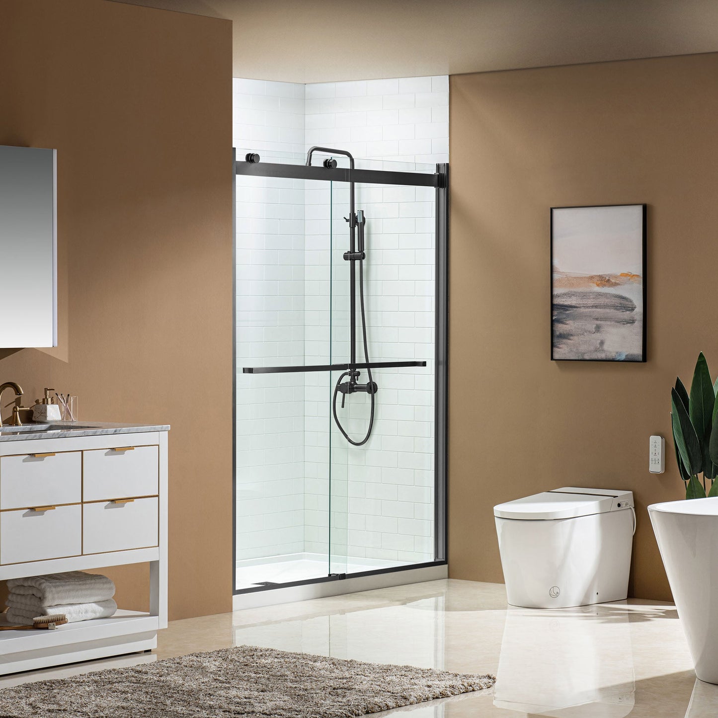 WOODBRIDGE Frameless Shower Doors 56-60" Width x 76"Height with 5/16"(8mm) Clear Tempered Glass, 2 Ways Opening & Double Sliding