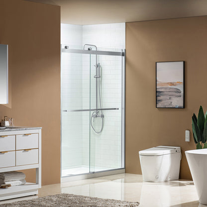 WOODBRIDGE Frameless Shower Doors 56-60" Width x 76"Height with 5/16"(8mm) Clear Tempered Glass, 2 Ways Opening & Double Sliding