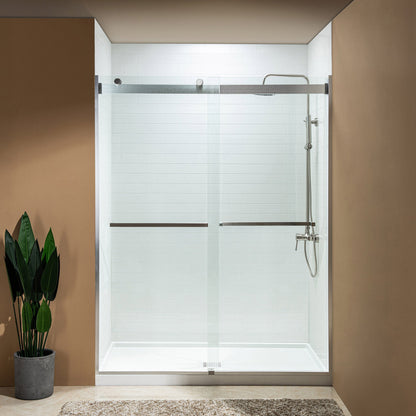 WOODBRIDGE Frameless Shower Doors 56-60" Width x 76"Height with 5/16"(8mm) Clear Tempered Glass, 2 Ways Opening & Double Sliding