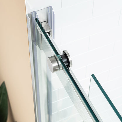 WOODBRIDGE Frameless Shower Doors 56-60" Width x 76"Height with 5/16"(8mm) Clear Tempered Glass, 2 Ways Opening & Double Sliding