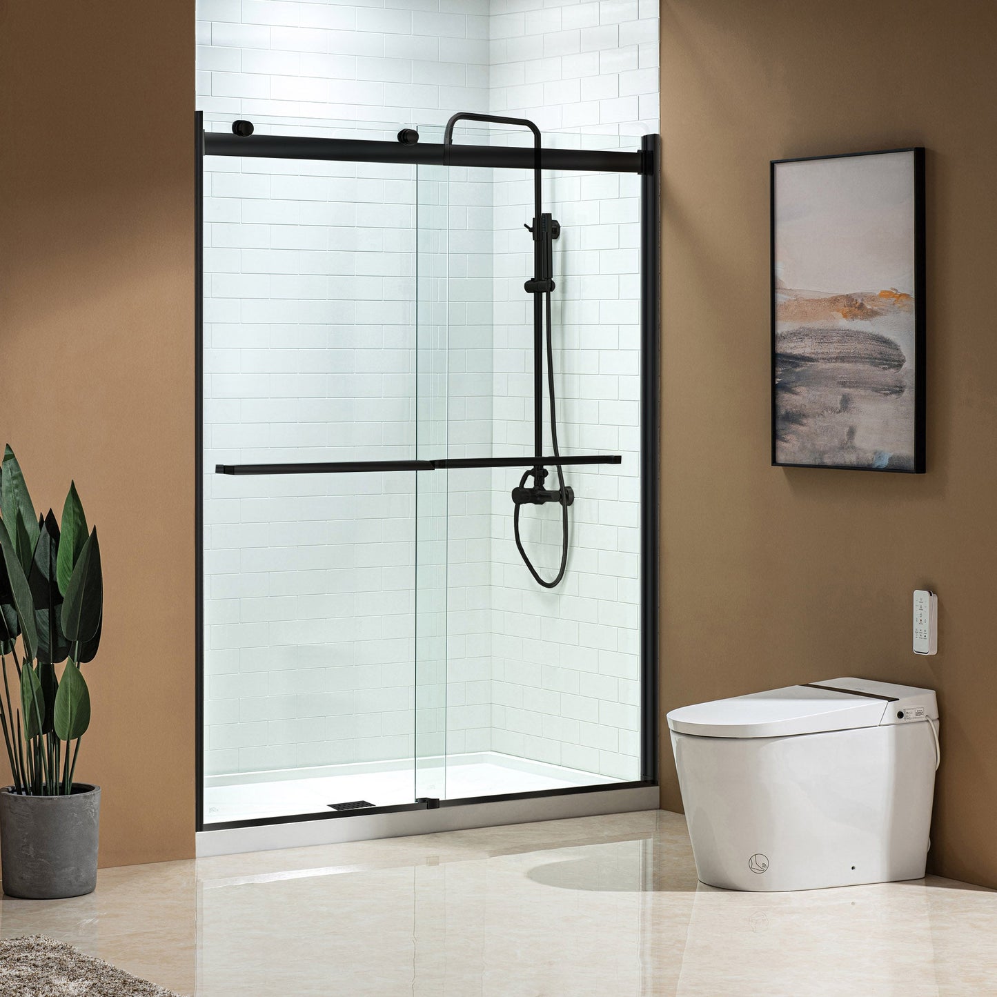 WOODBRIDGE Frameless Bathtub Shower Doors 46-48" Width x76"Height with 5/16"(8mm) Clear Tempered Glass, 2 Ways Opening & Double Sliding