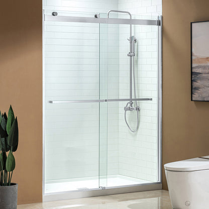 WOODBRIDGE Frameless Bathtub Shower Doors 46-48" Width x76"Height with 5/16"(8mm) Clear Tempered Glass, 2 Ways Opening & Double Sliding