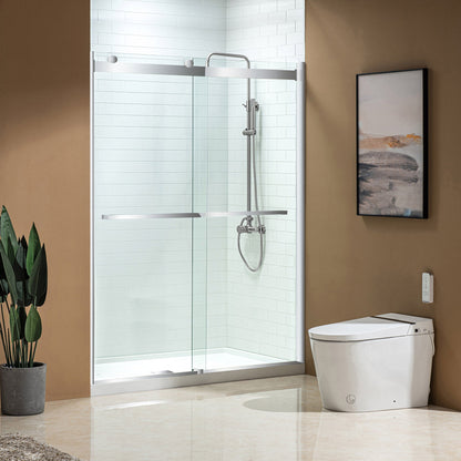WOODBRIDGE Frameless Bathtub Shower Doors 46-48" Width x76"Height with 5/16"(8mm) Clear Tempered Glass, 2 Ways Opening & Double Sliding