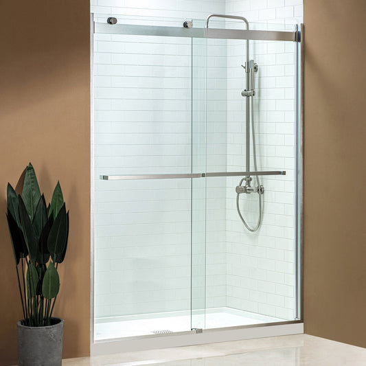 WOODBRIDGE Frameless Bathtub Shower Doors 46-48" Width x76"Height with 5/16"(8mm) Clear Tempered Glass, 2 Ways Opening & Double Sliding
