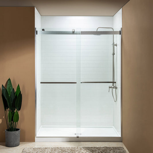 WOODBRIDGE Frameless Bathtub Shower Doors 46-48" Width x76"Height with 5/16"(8mm) Clear Tempered Glass, 2 Ways Opening & Double Sliding