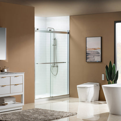 WOODBRIDGE Frameless Bathtub Shower Doors 46-48" Width x76"Height with 5/16"(8mm) Clear Tempered Glass, 2 Ways Opening & Double Sliding