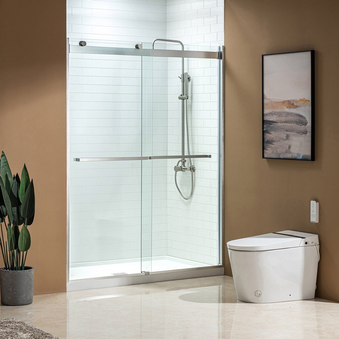 WOODBRIDGE Frameless Bathtub Shower Doors 46-48" Width x76"Height with 5/16"(8mm) Clear Tempered Glass, 2 Ways Opening & Double Sliding