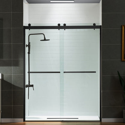 WOODBRIDGE Frameless Shower Doors 56-60" Width x 76"Height with 3/8"(10mm) Clear Tempered Glass, 2 Ways Opening & Double Sliding