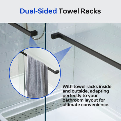 WOODBRIDGE Frameless Shower Doors 56-60" Width x 76"Height with 3/8"(10mm) Clear Tempered Glass, 2 Ways Opening & Double Sliding