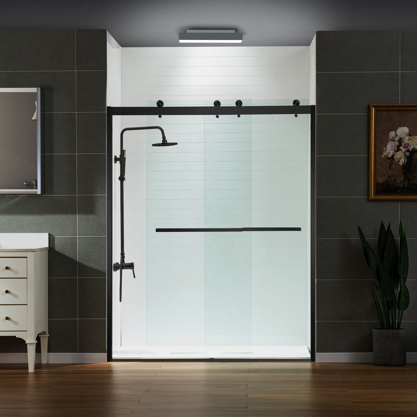 WOODBRIDGE Frameless Shower Doors 56-60" Width x 76"Height with 3/8"(10mm) Clear Tempered Glass, 2 Ways Opening & Double Sliding