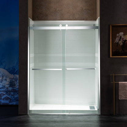 WOODBRIDGE Frameless Shower Doors 56-60" Width x 76"Height with 3/8"(10mm) Clear Tempered Glass, 2 Ways Opening & Double Sliding