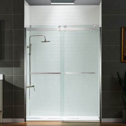 WOODBRIDGE Frameless Shower Doors 56-60" Width x 76"Height with 3/8"(10mm) Clear Tempered Glass, 2 Ways Opening & Double Sliding