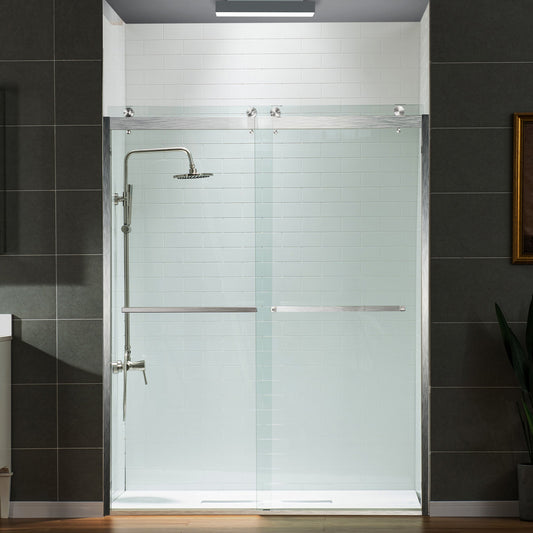 WOODBRIDGE Frameless Shower Doors 56-60" Width x 76"Height with 3/8"(10mm) Clear Tempered Glass, 2 Ways Opening & Double Sliding