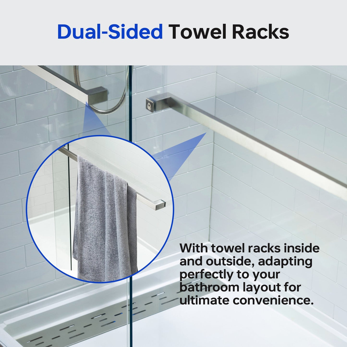 WOODBRIDGE Frameless Shower Doors 56-60" Width x 76"Height with 3/8"(10mm) Clear Tempered Glass, 2 Ways Opening & Double Sliding