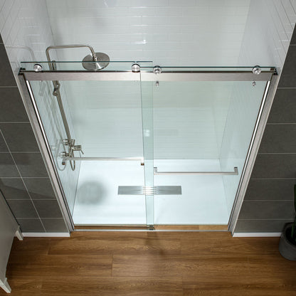 WOODBRIDGE Frameless Shower Doors 56-60" Width x 76"Height with 3/8"(10mm) Clear Tempered Glass, 2 Ways Opening & Double Sliding