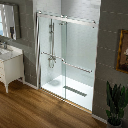 WOODBRIDGE Frameless Shower Doors 56-60" Width x 76"Height with 3/8"(10mm) Clear Tempered Glass, 2 Ways Opening & Double Sliding