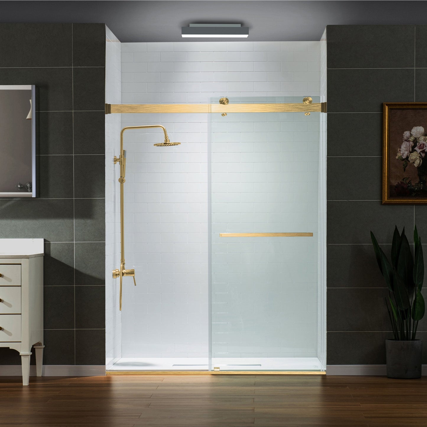 WOODBRIDGE Frameless Shower Doors 56-60" Width x 76" Height with 5/16"(8mm) Clear Tempered Glass, Double Sliding with Side Seal Strips