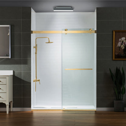 WOODBRIDGE Frameless Shower Doors 56-60" Width x 76" Height with 5/16"(8mm) Clear Tempered Glass, Double Sliding with Side Seal Strips