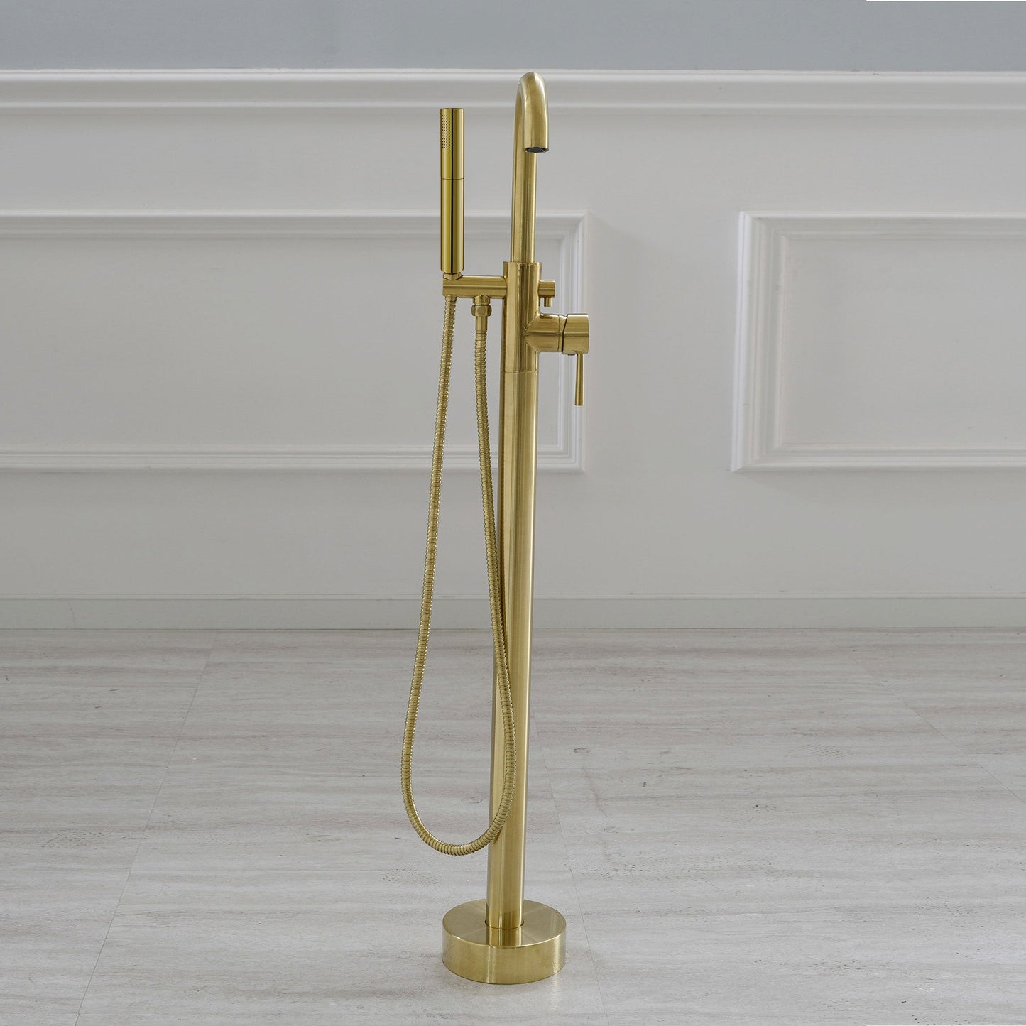 WOODBRIDGE F0001BNDR Contemporary Single Handle Floor Mount Freestanding Tub Filler Faucet with Hand shower