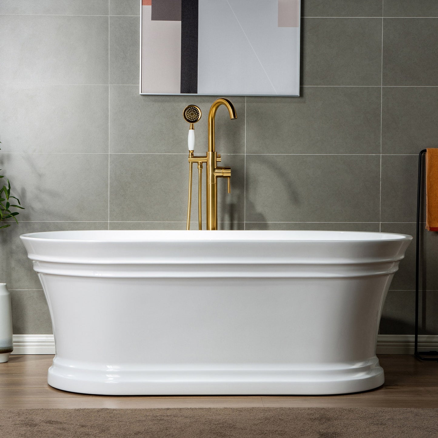 WOODBRIDGE WOODBRIDGEE F0001BNVT Contemporary Single Handle Floor Mount Freestanding Tub Filler Faucet with Hand shower