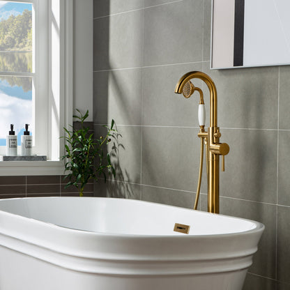 WOODBRIDGE WOODBRIDGEE F0001BNVT Contemporary Single Handle Floor Mount Freestanding Tub Filler Faucet with Hand shower