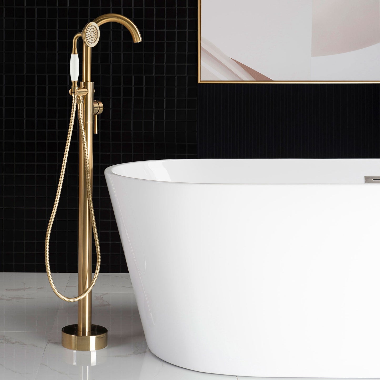 WOODBRIDGE WOODBRIDGEE F0001BNVT Contemporary Single Handle Floor Mount Freestanding Tub Filler Faucet with Hand shower