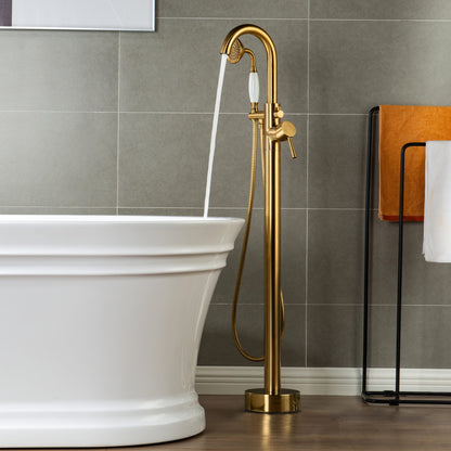 WOODBRIDGE WOODBRIDGEE F0001BNVT Contemporary Single Handle Floor Mount Freestanding Tub Filler Faucet with Hand shower