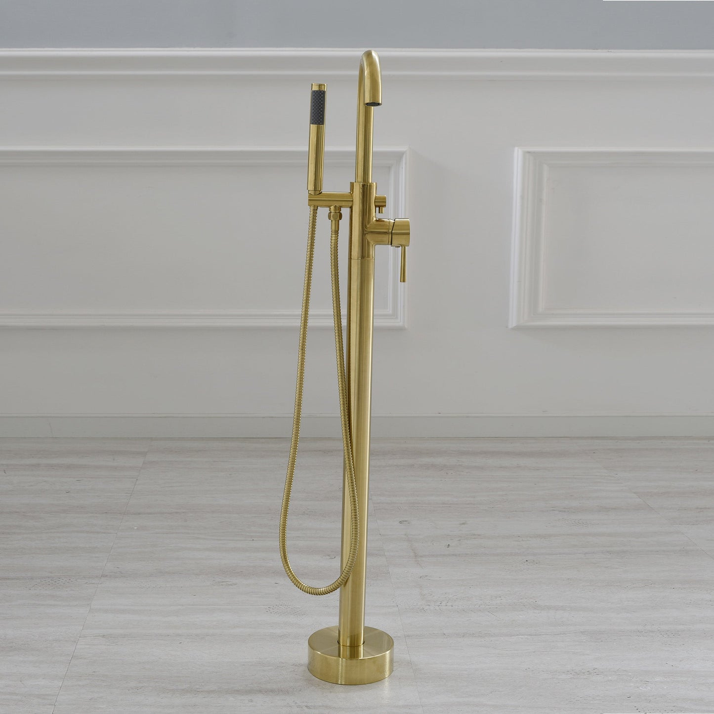 WOODBRIDGE F0001BNRD Contemporary Single Handle Floor Mount Freestanding Tub Filler Faucet with Hand shower